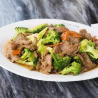 Beef with Broccoli · Sliced beef sauteed with fresh broccoli and garlic in a light brown sauce.