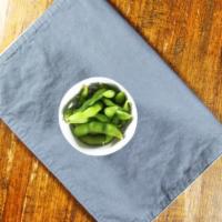Edamame · Light salted boiled green soy beans.