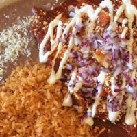 5. Chilaquiles Con Pollo · Tortilla chips cooked with special house sauce, topped with grilled chicken, onion, cheese, ...