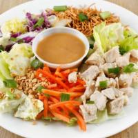Chinese Chicken Salad · Grilled chicken, Iceberg, peanut, crispy noodle, green onion with toasted sesame dressing & ...