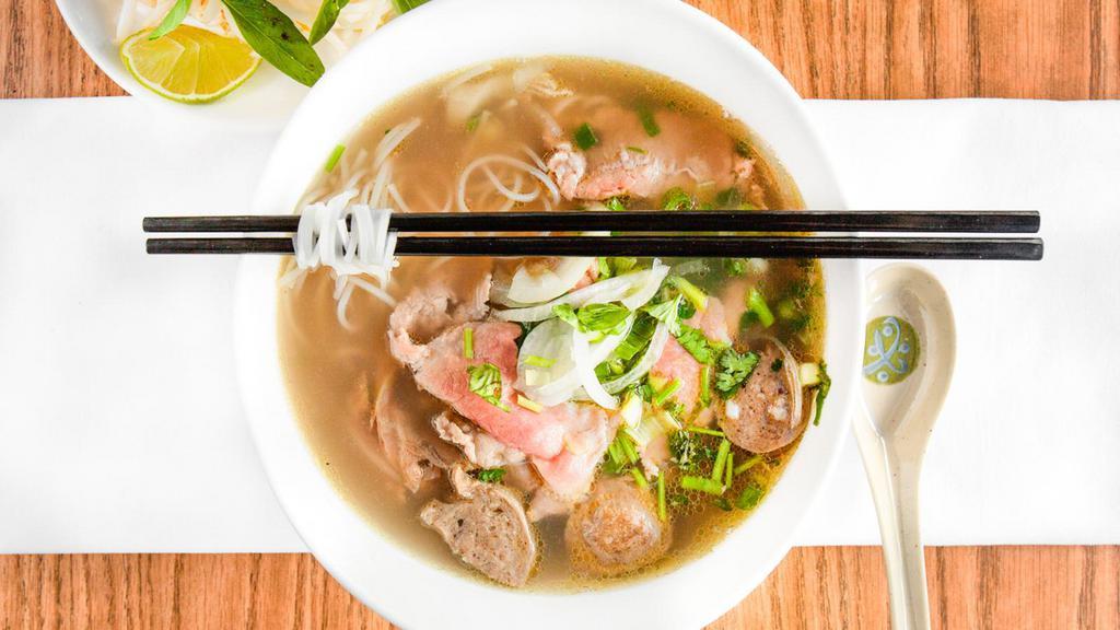 10. Special Beef Noodle Soup · Rare beef, beef ball, well done beef, tripe rice noodle.