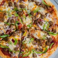 Small Kombination · Pepperoni, Italian sausage, bell peppers, mushroom and red onions.