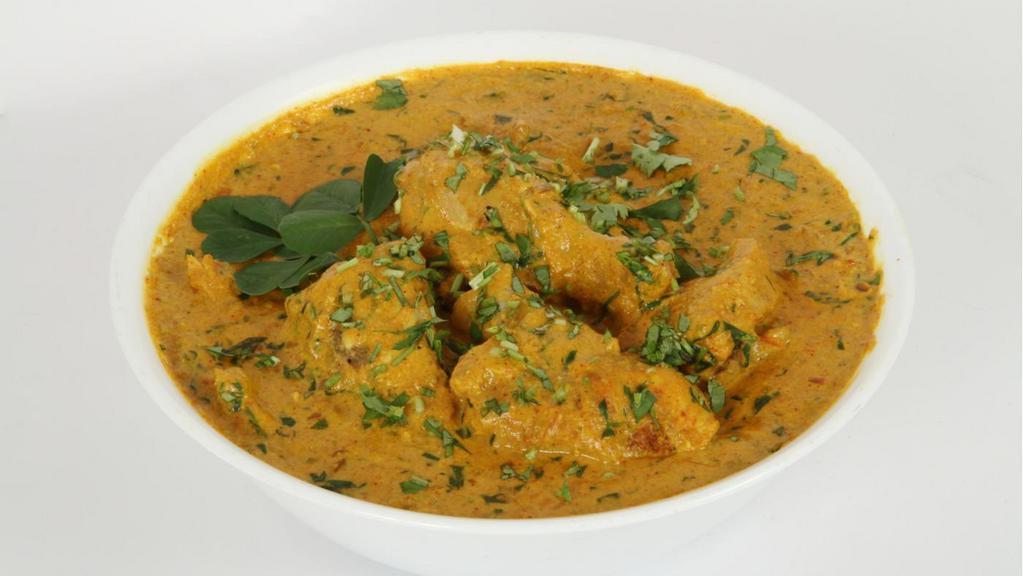 Malai Methi Chicken · Chicken breast cooked with creamy sauce with cashew and ginger.