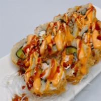Crispy Philadelphia Roll · Deep Fried Salmon, Cream Cheese & Avocado with  Spicy Mayo & Unagi sauce