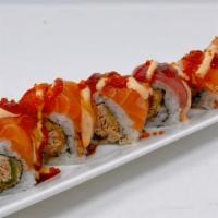Fireman Roll · Spicy.  In:  Deep fried (Jalapeño, Spicy Tuna & Cream Cheese) Out:   Salmon & Tuna with spec...