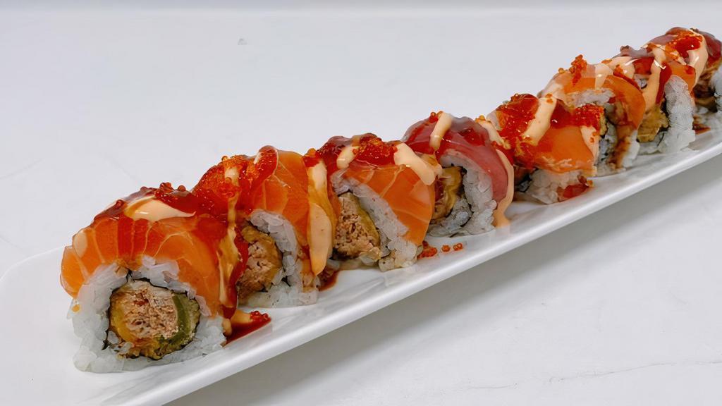 Fireman Roll · Spicy.  In:  Deep fried (Jalapeño, Spicy Tuna & Cream Cheese) Out:   Salmon & Tuna with special sauce