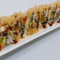 Green Dragon Roll · In : Tempura Shrimp & Cucumber Out: Avocado & Crunch with eel sauce
