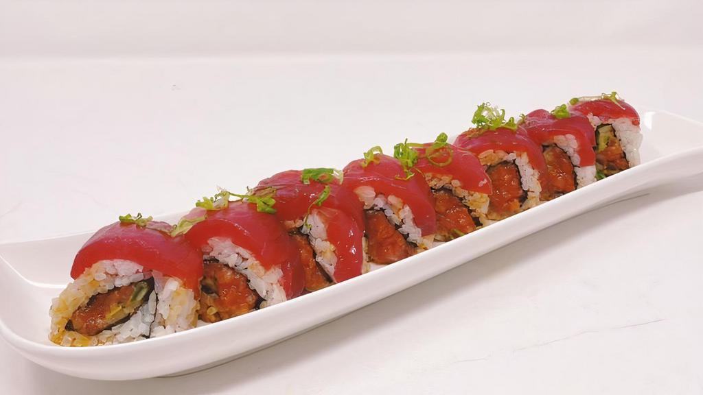 Hawaii Roll · Spicy:  In: Spicy tuna, Cucumber Out : Tuna, Green Onion, Tobiko with ponzu sauce