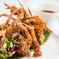 Soft Shell Crab · Fried whole soft shell crab Japanese salsa or sweet miso with carpaccio sauce.