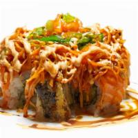 FBI · Spicy. In: shrimp and cucumber. Out: five different fish, spicy crab, seaweed salad, spicy s...