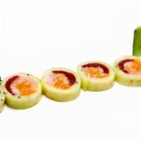 Cu Kani · No rice. In: crab, tuna, salmon, and hamachi. Out: wrapped in cucumber ring with ponzu sauce.