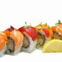 Sweet Fantasy · In: shrimp tempura, cucumber and mango. Out: tuna, salmon, micro green with balsamic reducti...