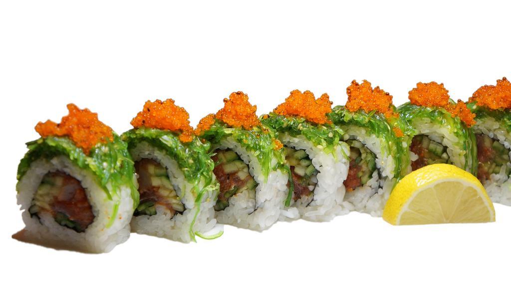 Poki · Spicy. In: spicy tuna and cucumber. Out: seaweed salad and tobiko.