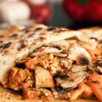 BBQ Chicken Calzone · Pan baked thick pizza layered with barbecue chicken and fresh mozzarella cheese.