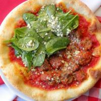 Meatball & Greens · angus beef meatballs, basil, parmesan, white onions, baby spinach, with balsamic vinaigrette