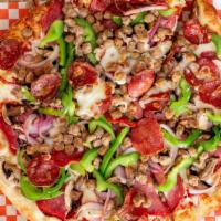 Chicos Special Pizza · Bell peppers, mushrooms, onions, pepperoni, salami, and sausage.