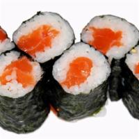 Sake Maki · Salmon and rice wrapped inside with seaweed on the outside