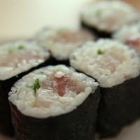 Hamachi Maki · Yellowtail wrapped with sushi rice on the inside and seaweed on the outside