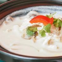  Tom Kha ( Coconut soup  ) · Fresh mushrooms,onion, galagal, lemon grass cooked in coconut milk with chilies.