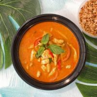 RED CURRY · Thai red chili paste, coconut milk, bell peppers, basil, and bamboo shoot