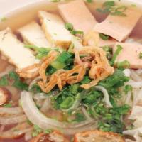 N3. Pho Noodle Soup · Rice noodles with soy protein and organic tofu in Pho soup, served with bean sprouts and her...