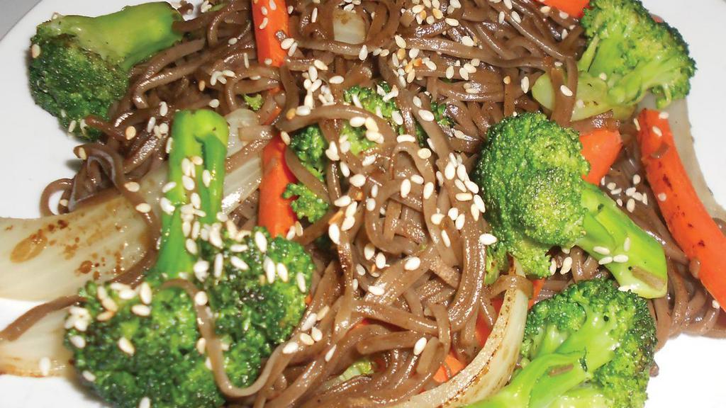 N11. Soba Noodle · Stir fried buckwheat noodles, organic carrot, broccoli & onion served with sesame & olive oil.