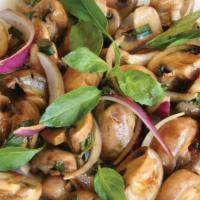 E18. Basil Mushroom · Fresh mushroom sauteed with basil and onion.