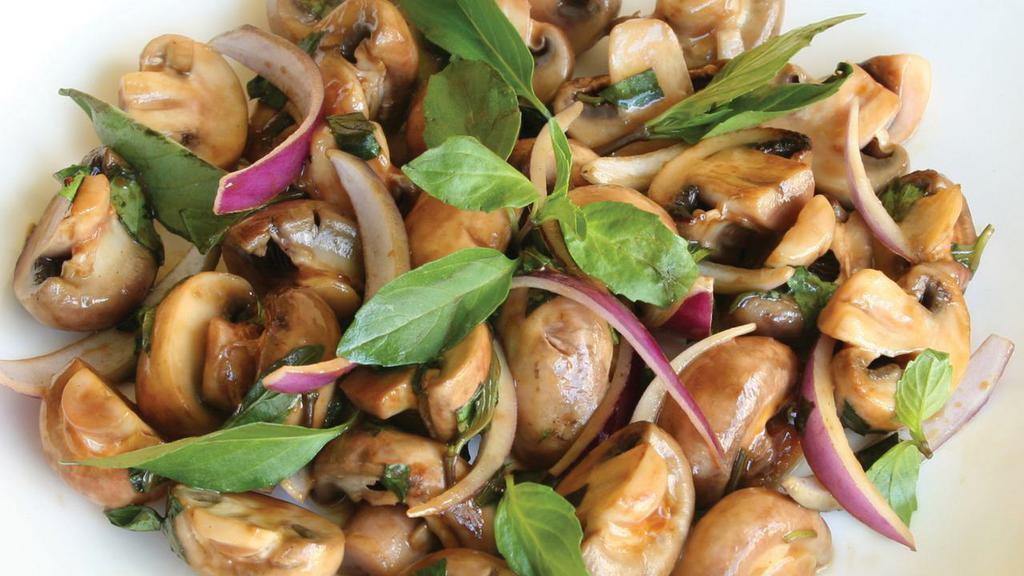 E18. Basil Mushroom · Fresh mushroom sauteed with basil and onion.