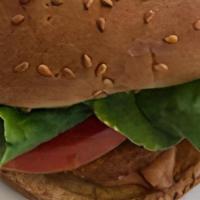 W5. Beyond Burger · Soy protein patty with lettuce, tomato, pickle in house veganaise source
