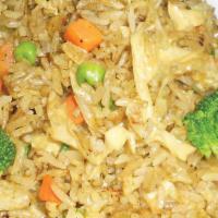 R1. Chef's Fried Rice · Rice, bean curd, broccoli, celery, carrot & peas.