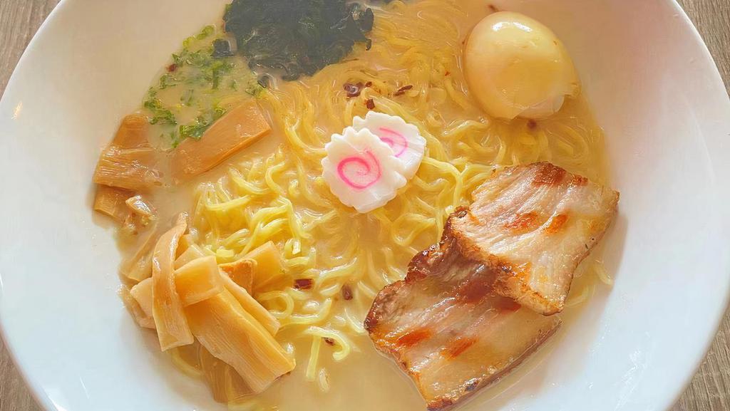 01. Tonkatsu Ramen
 · Roasted pork, boiled egg, bamboo shoots, fish cake, onion, seaweed.