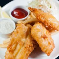 Lagunitas IPA Battered Fish & Chips · Alaskan cod, French fries, lemon caper tartar sauce