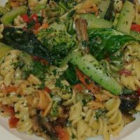 Fusilli Primavera · Tri-colored Fusilli, sautéed seasonal vegetables, white wine and herbs sauce