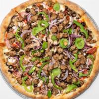 Combination · Loaded with pepperoni, Canadian bacon, sausage, green bell peppers, red onions, black olives...