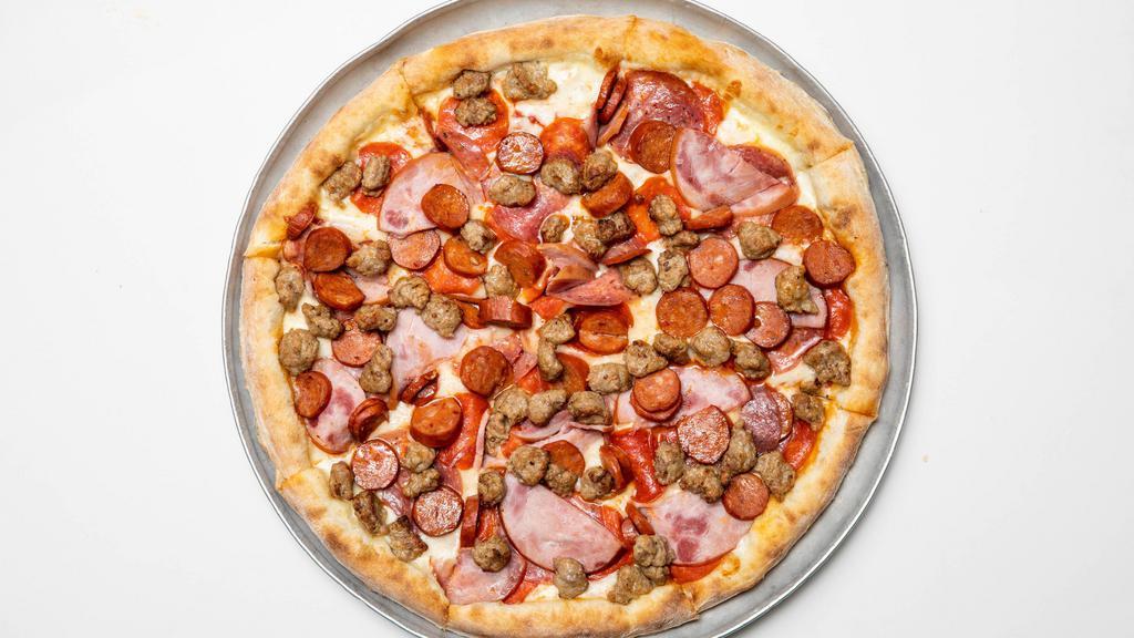 Meat Lover's · All the essentials: pepperoni, salami, Canadian bacon, sausage and linguica.