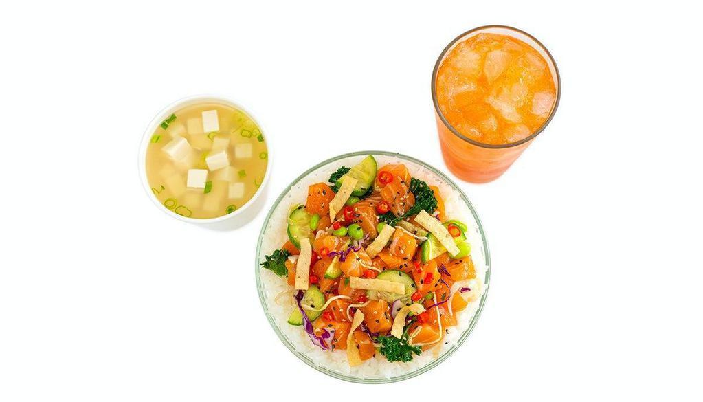 Poke Your Way Combo - Regular (Drink + Miso Soup Or Kettle Chips) · Mix up to 2 proteins with your choice of base, mix-ins, toppings, and flavor.