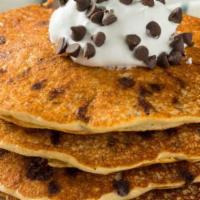 Chocolate Chip Pancakes · Fluffy buttermilk pancakes with chocolate chips.