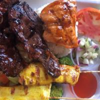 Grill Combo · Selected varieties of short rib, chicken satay and grill salmon with jasmine rice