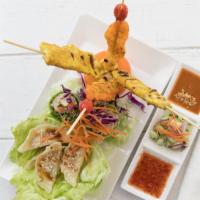 7. Tha Siam Appetizer Sampler · Combination of prawns satay two pieces, chicken satay two pieces, steamed dumpling four piec...