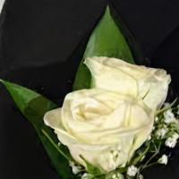 Double Spray Rose Boutonniere · 2 spray roses the color of your choice.