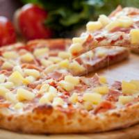 Hawaiian Pizza · Turkey ham with fresh pineapple, and mozzarella cheese with marinara sauce.