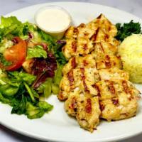 28. Chicken Kebab · Charcoal grilled with marinated chicken breast cubes.