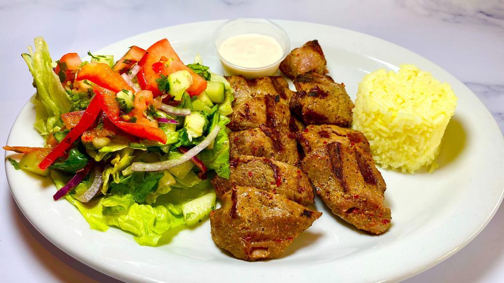 26. Shish Kebab Charcoal Grilled Plate · Choice of seasoned meat.