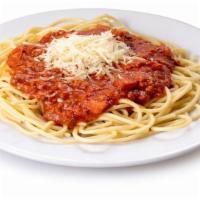Goldilocks Spaghetti · Spaghetti topped with our special tomato and meat sauce.