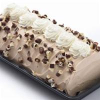 Iced Mocha Roll · Mocha sponge cake filled and iced with mocha buttercream then decorated on top with choco-ma...