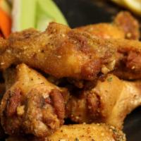 Lemon Pepper Wings · 8 pieces of lemon pepper wings (mild heat), served with carrots and celery and a choice of b...