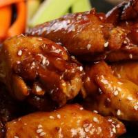 Bone-In Korean Bbq · Mild heat 8 pieces Korean BBQ wings. Comes with classic style  wings, carrots & celery, and ...