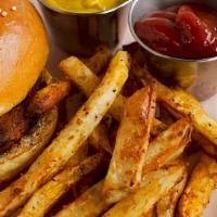 CLASSIC HAMBURGER & FRIES	 · Choice Ground Beef grilled with sides & cheese served on a toasted roll