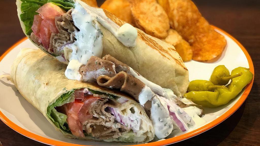 Beef-Lamb Gyro Wrap · With tzatziki sauce, lettuce, tomatoes & red onions.