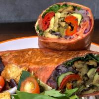 Hummus and Roasted Vegetables Wrap · Roasted eggplant, zucchini, red and green bell peppers, red onions, and hummus, lettuce & to...